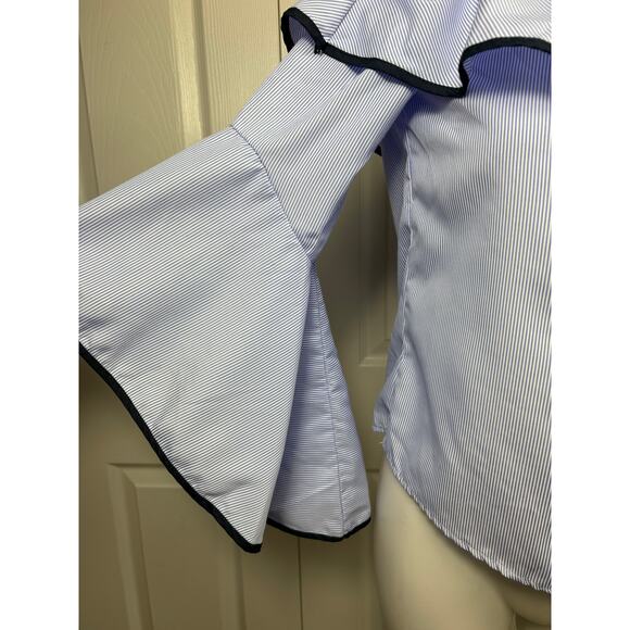 Kontrol Anthropologie Women's Off-Shoulder Bell Sleeve Blue Blouse - Small - Picture 6 of 11